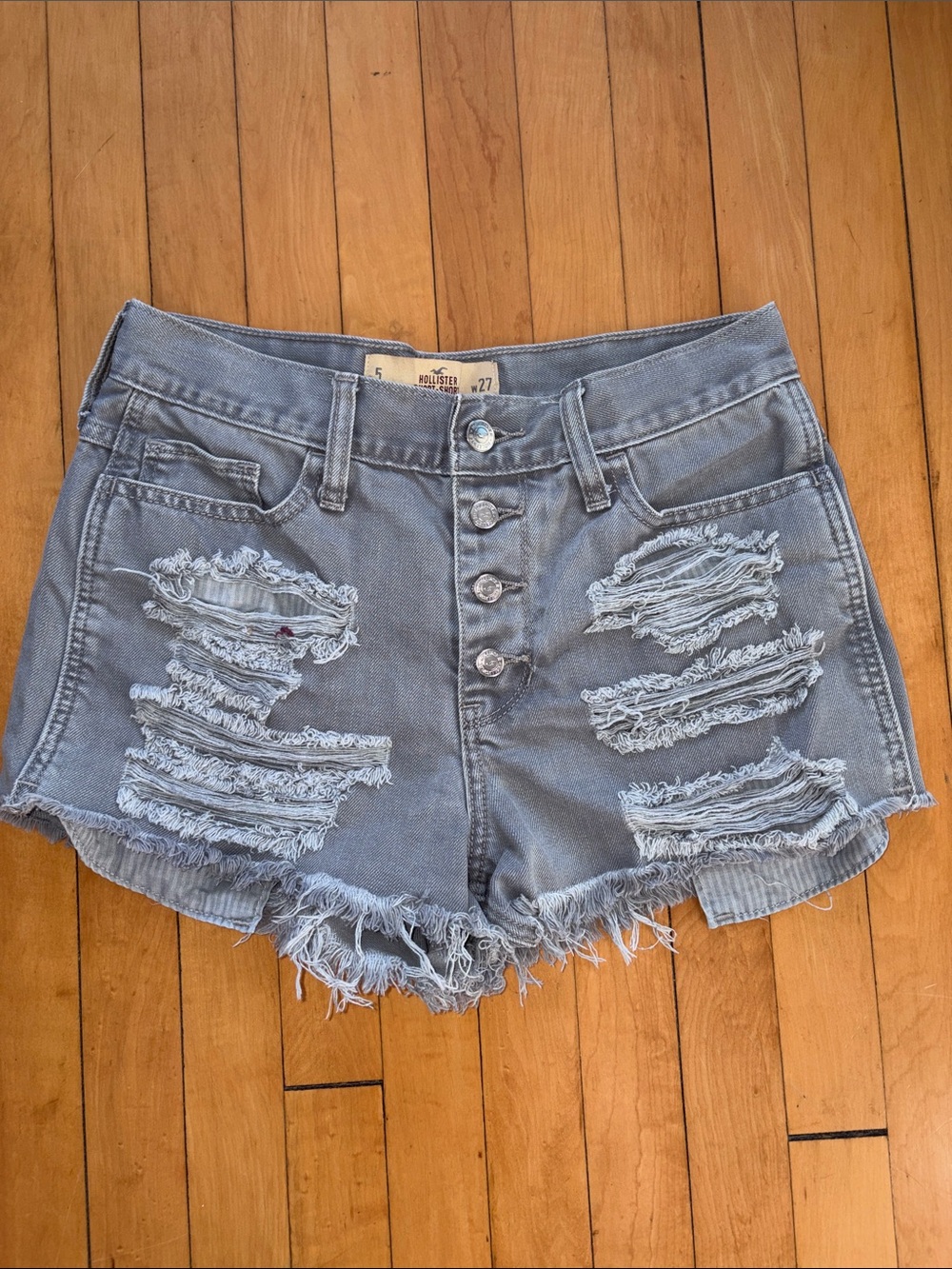 Hollister Distressed Light Gray Denim Shorts